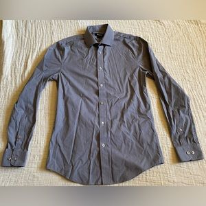 DKNY Shirt Men 14.5 32/33 Slim Fit Gray Plaid Long Sleeve Button Up Cotton